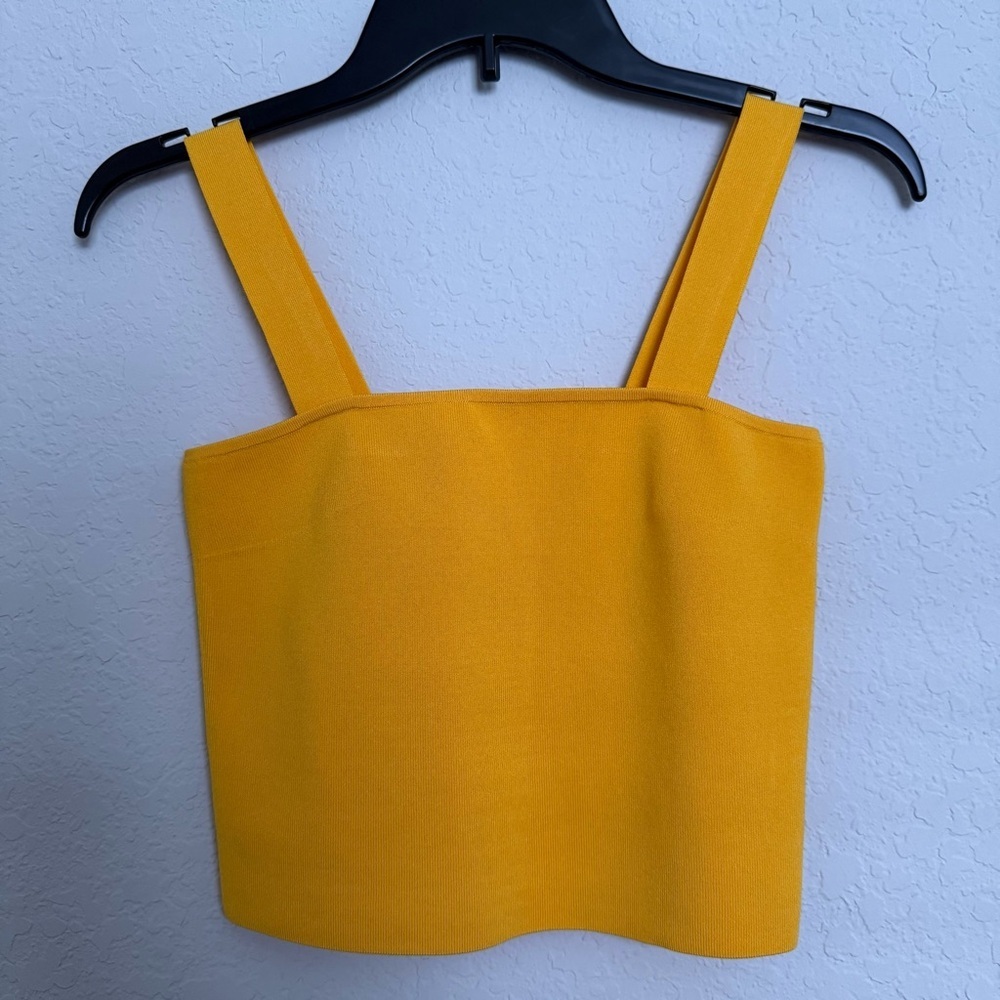 Ramy Brook Yellow Knit Crop Tank Top Sz S Preppy Euro Summer Brunch Square Neck